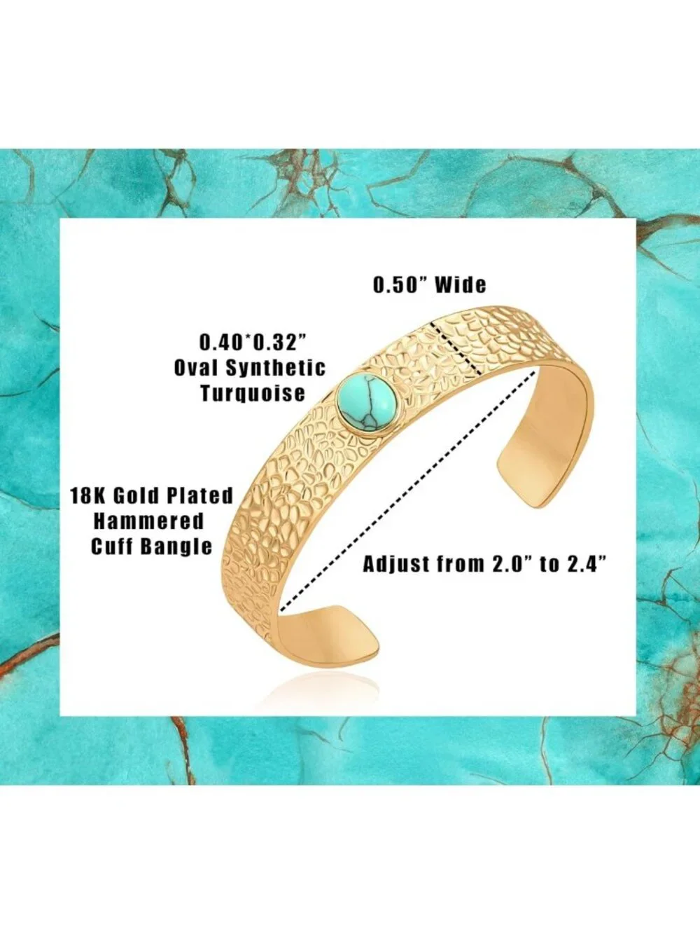 18K Gold Plated Open Cuff Bangle - Textured Statement Bracelet for Layering